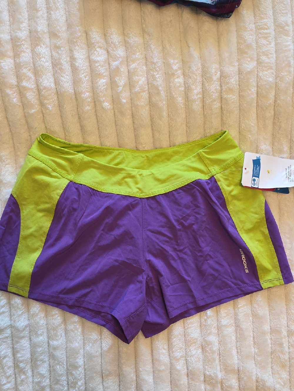 Brooks Purple and Lime Women's Athletic Running Shorts